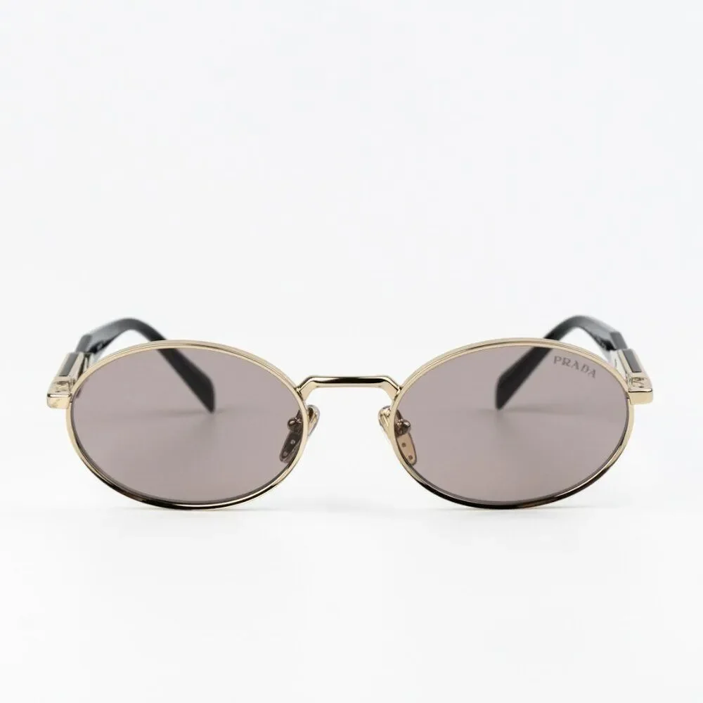 NEW Prada PR65ZS ZVN20I Pale Gold Purple Brown Oval Metal Unisex Sunglasses - Picture 3 of 11